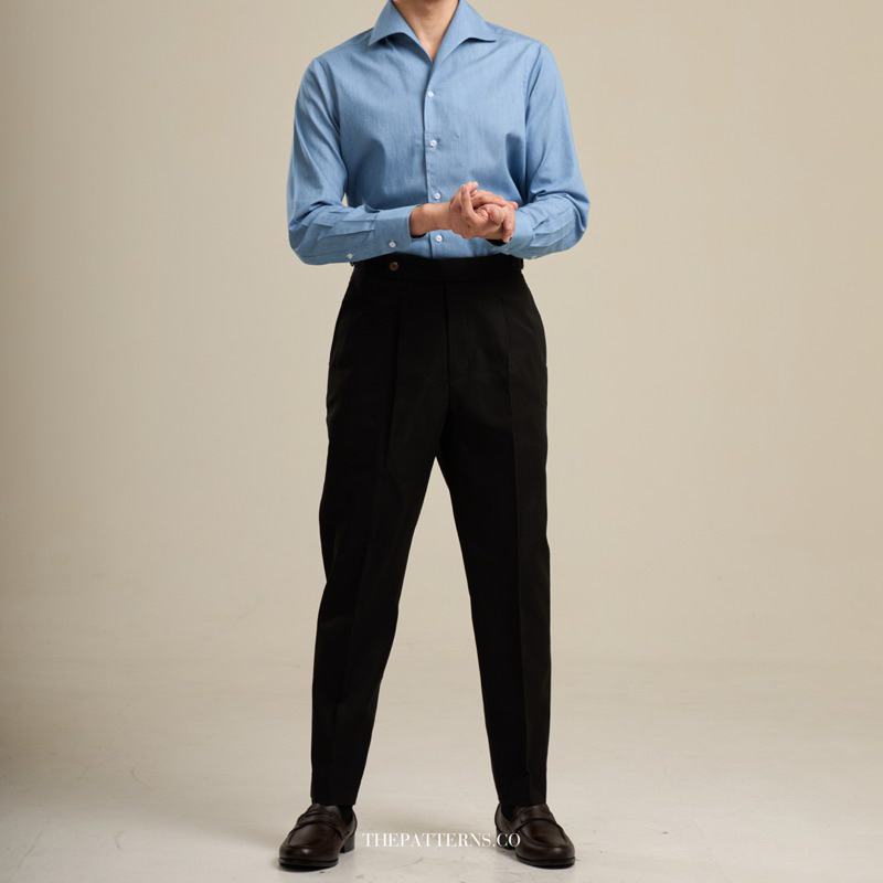 Thepatterns.co - T01 Classic high waist trousers in Black กางเกงเอวสูงขายาวสีดำ