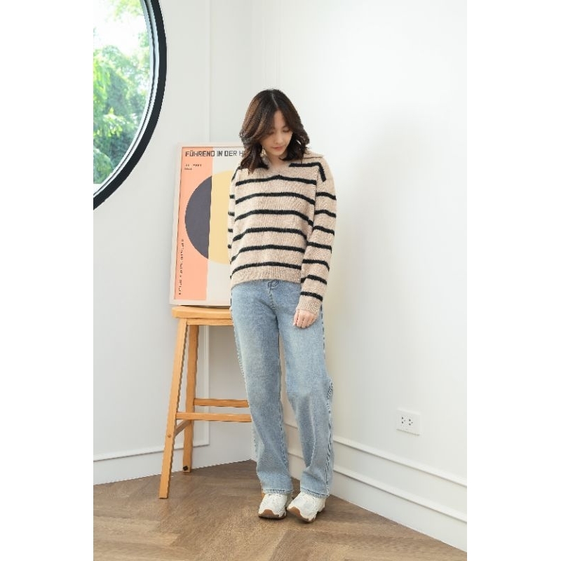 Nikko - snow begins เสื้อไหมพรมคอปก ลายทาง