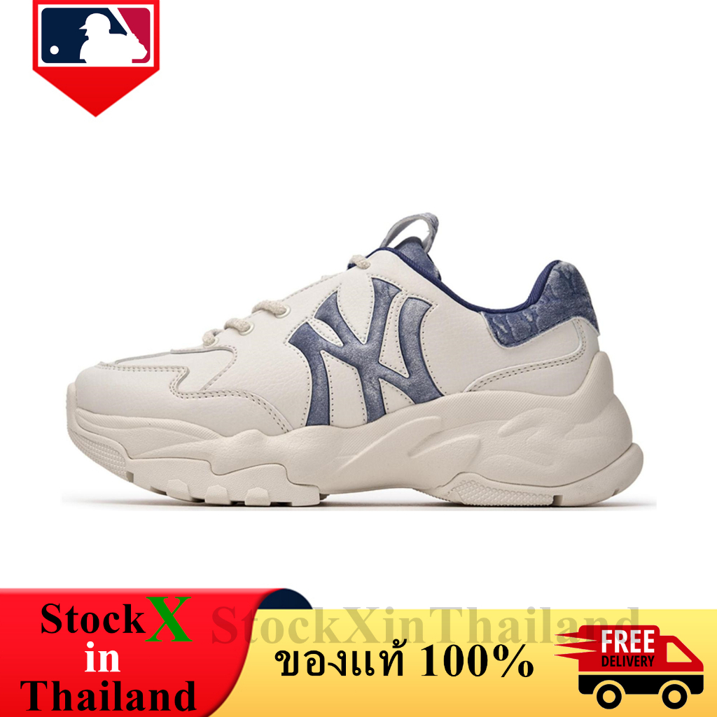ของแท้ 100% MLB Bigball Chunky Window Velvet Monogram Navy รองเท้าผู้ชาย รองเท้าผู้หญิง
