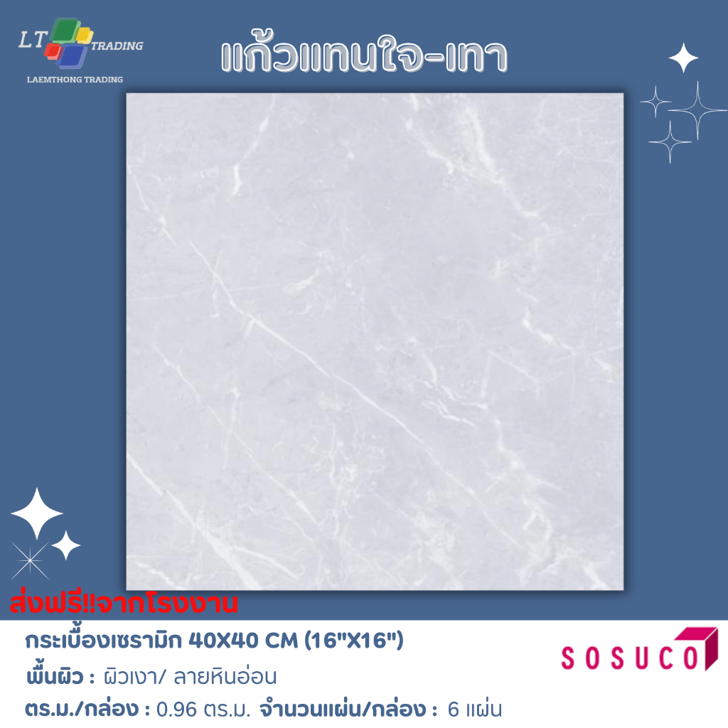 กระเบื้องปูพื้น SOSUCO แก้วแทนใจ-เทา 40x40 CM. (R)