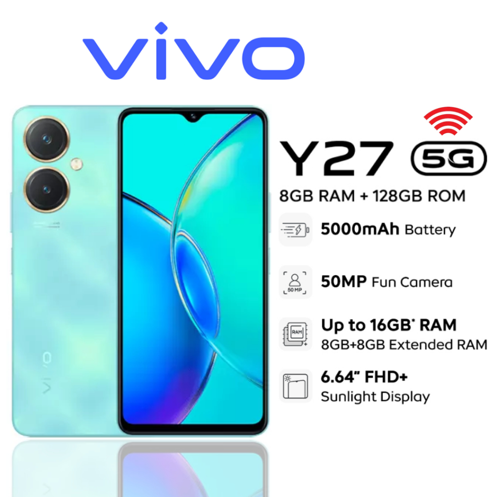 [COD]VIV0 Y27 5G Android ใหม่ (RAM16GB+512GB) กันน้ำ 6.5 นิ้ว+หน้าจอ AMOLED Type-C รับประกันหนึ่งปี