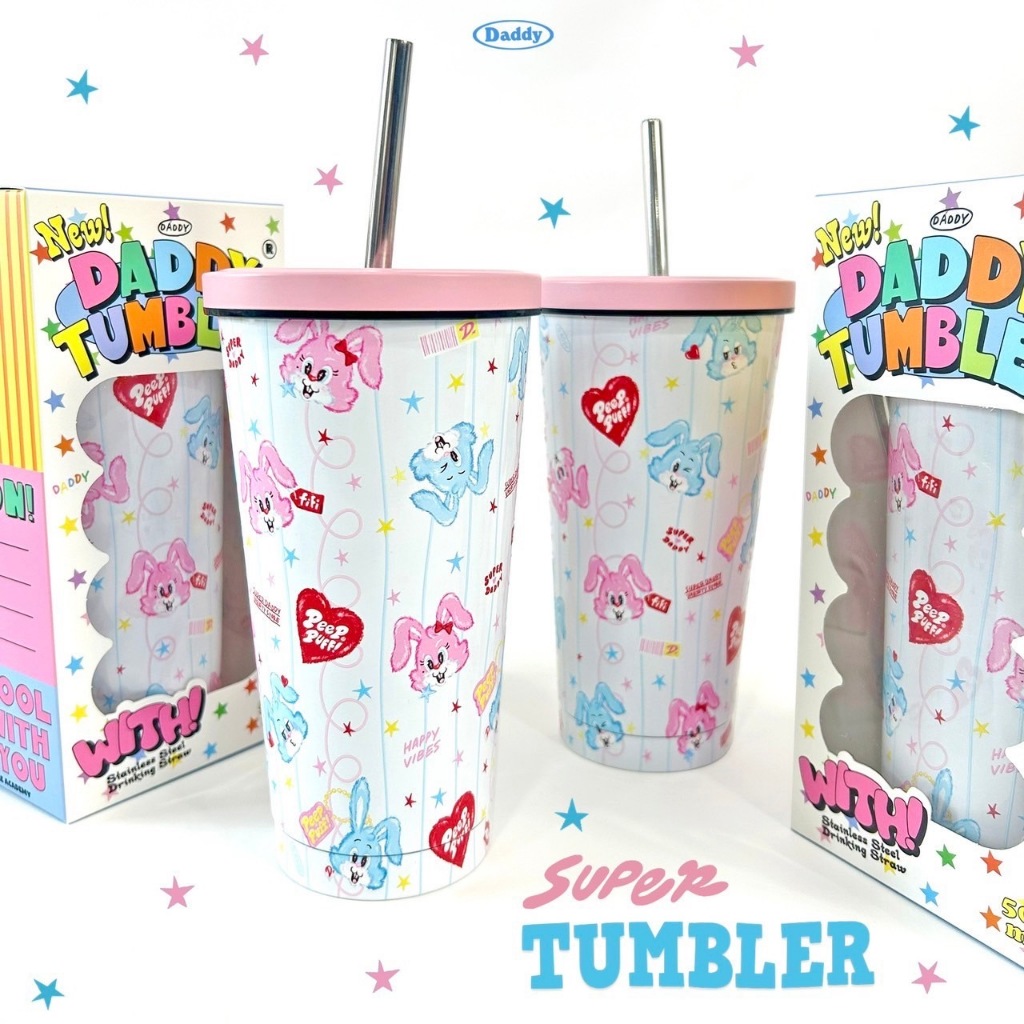 SUPERDADDY | Peep & Fifi Tumbler แก้วเก็บความเย็น/ความร้อน พิมพ์ลายสุดน่ารัก แถมฟรีหลอดสเตนเลส