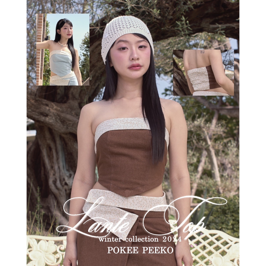 POKEE | LANTE DENIM TOP เกาะอกด้านหลังสม็อคดอกไม้จิ๋ว! (2 color)