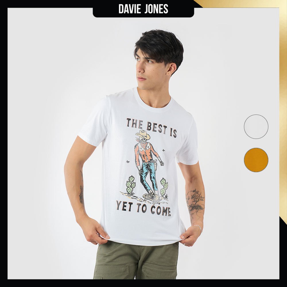 DAVIE JONES เสื้อยืด พิมพ์ลาย Graphic Slim Fit T-Shirt WA0237 สีขาว เหลือง