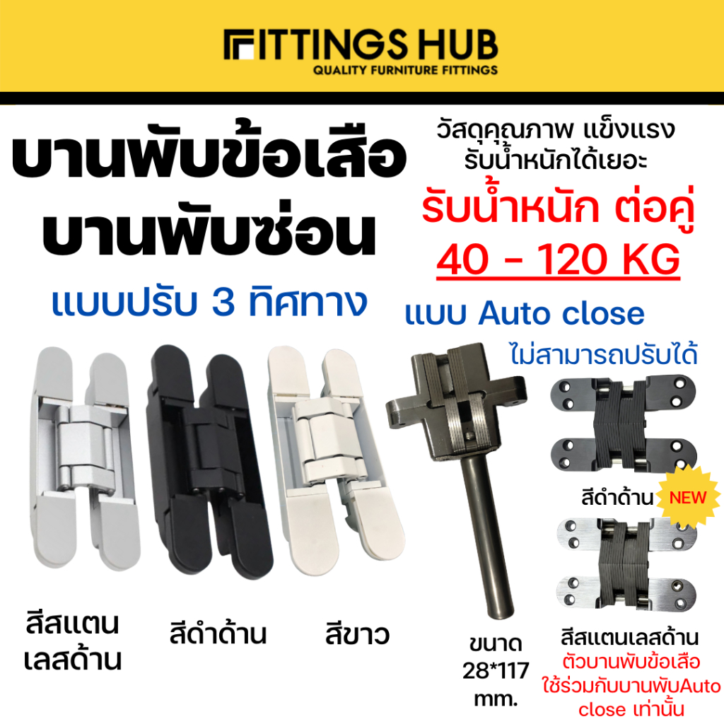[1ชิ้น] บานพับซ่อน 3D บานพับข้อเสือ ปรับ 3 ทิศทาง บานพับประตู - FittingsHub