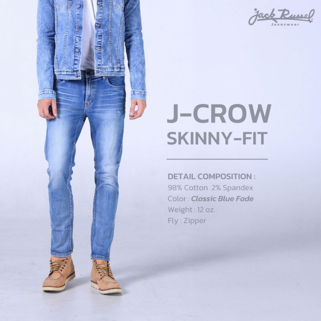 JACK RUSSEL กางเกงยีนส์ผู้ชาย กางเกงยีนส์ขาเดฟ รุ่น J-CROW สี CLASSIC BLUE FADE