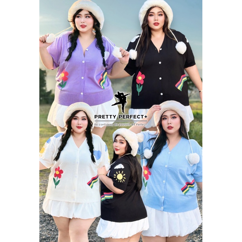 Rainbow & Flower Knit Shirt เสื้อไหมพรมคอกระดุมหน้า อก 44-60+