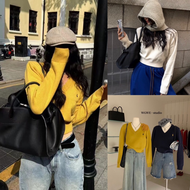เสื้อครอปคอวีแขนยาวรุ่น 3069 TAG WG.WE