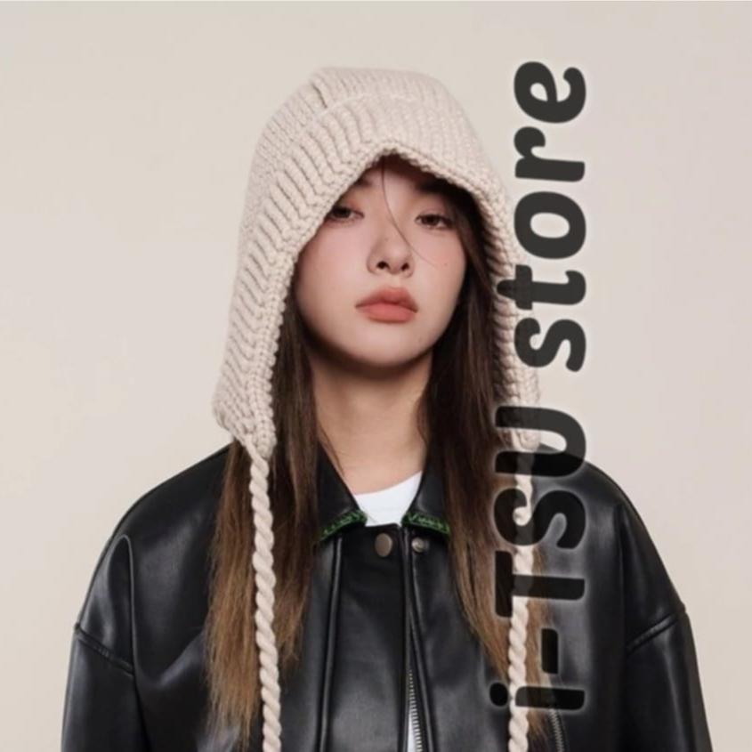 i-TSU (พร้อมส่งจากไทย) หมวกถักไหมพรม ผ้าขนสัตว์ แบบหนา ป้องกันหู แฟชั่น ให้ความอบอุ่น ฤดูหนาว