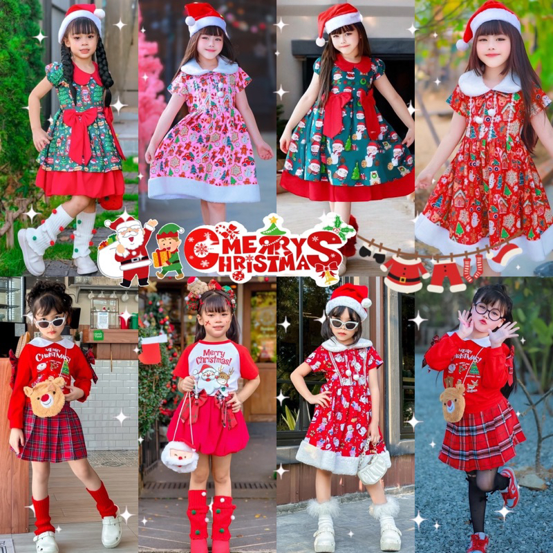สินค้าพร้อมส่ง ชุดคริสต์มาส ชุดซานตี้ เดรสสีแดง เดรสสีเขียว