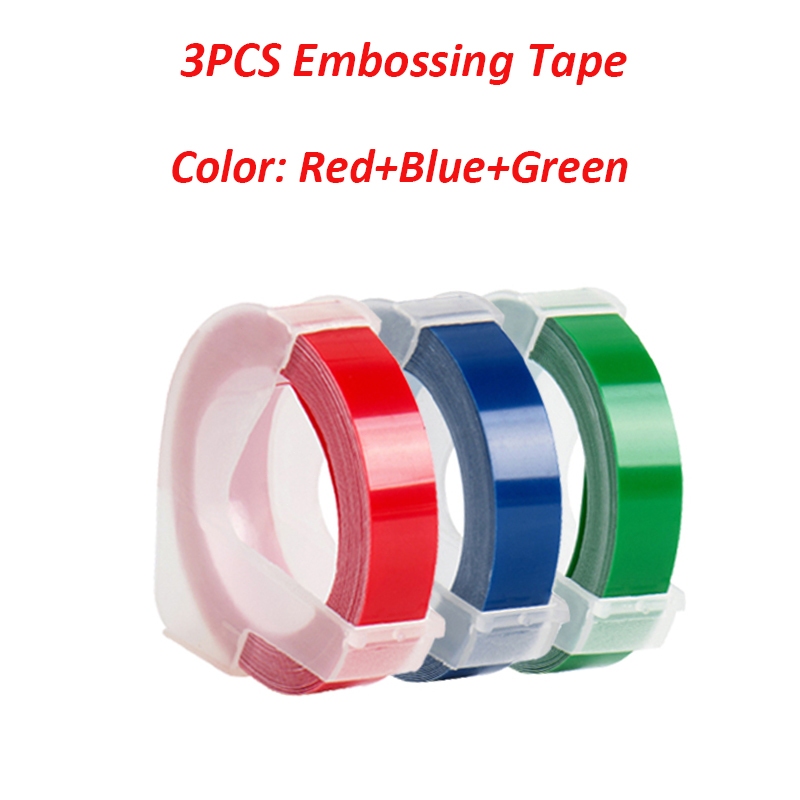 3Pcs เทปรีฟิล 9 มม. x 3 ม. เทปปั๊มตัวอักษรนูน สําหรับ MOTEX / DYMO / CIDY Label Makers / Writer COD