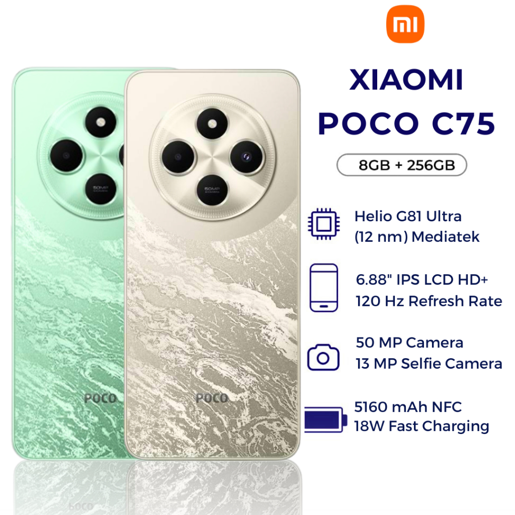 Xiaomi POCO C65/C75 โทรศัพท์มือถือ 8GB +256GB โทรศัพท์ MediaTek Helio G85 แบตเตอรี่ 5000mAh หน้าจอ 6.74" 90Hz