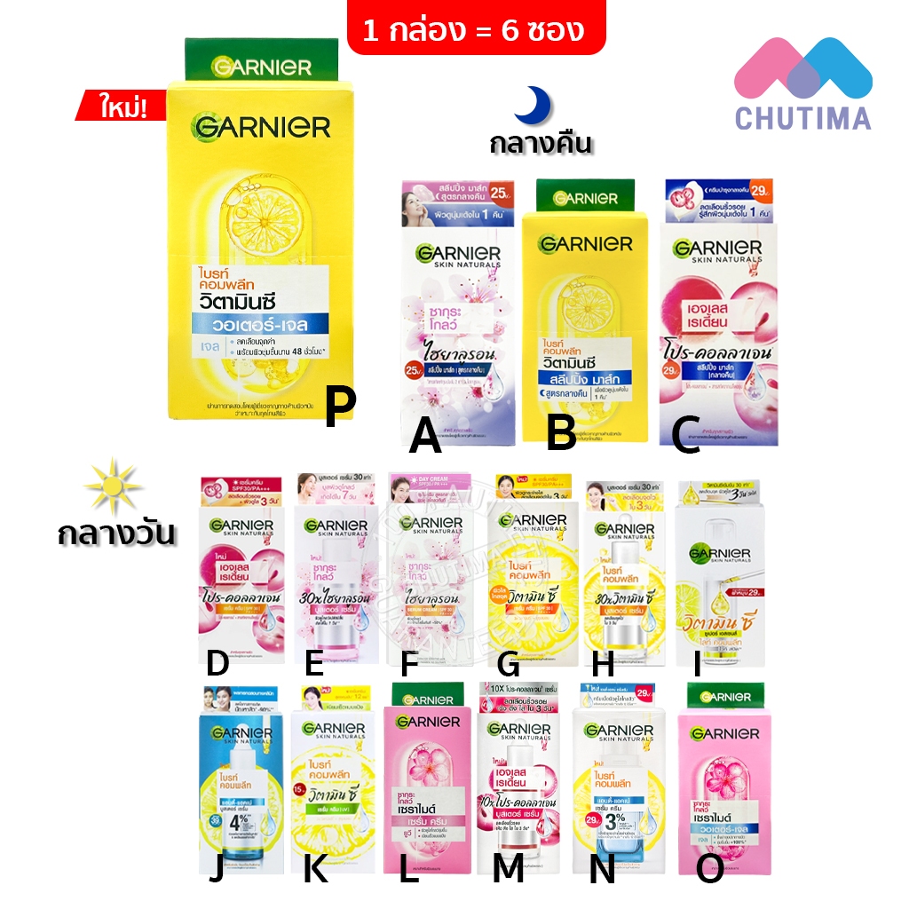 (1 กล่อง) ครีมซอง การ์นิเย่ ครบทุกสูตร Garnier Bright Complete / Sakura / Night Cream / Vitamin C / Pro Collagen Serum