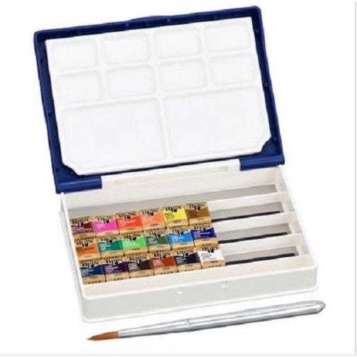 สีก้อนโฮลเบนบรรจุถาด ขนาด 18 ก้อนพร้อมพู่กัน Holbein 18 color pan set with brush PN694 PALM BOX PLUS