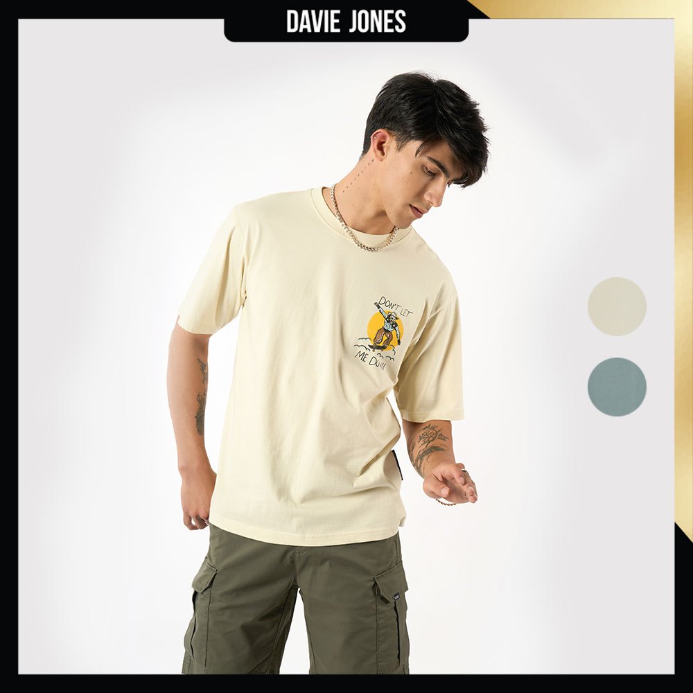 DAVIE JONES เสื้อยืด พิมพ์ลาย Graphic Oversized Fit T-Shirt WA0242 สีครีม เขียว
