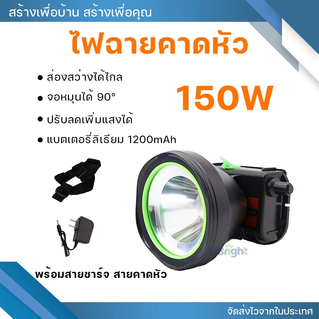 ไฟฉายคาดหัว LED 200W ชาร์จไฟได้ กันน้ำ thumbnail 5
