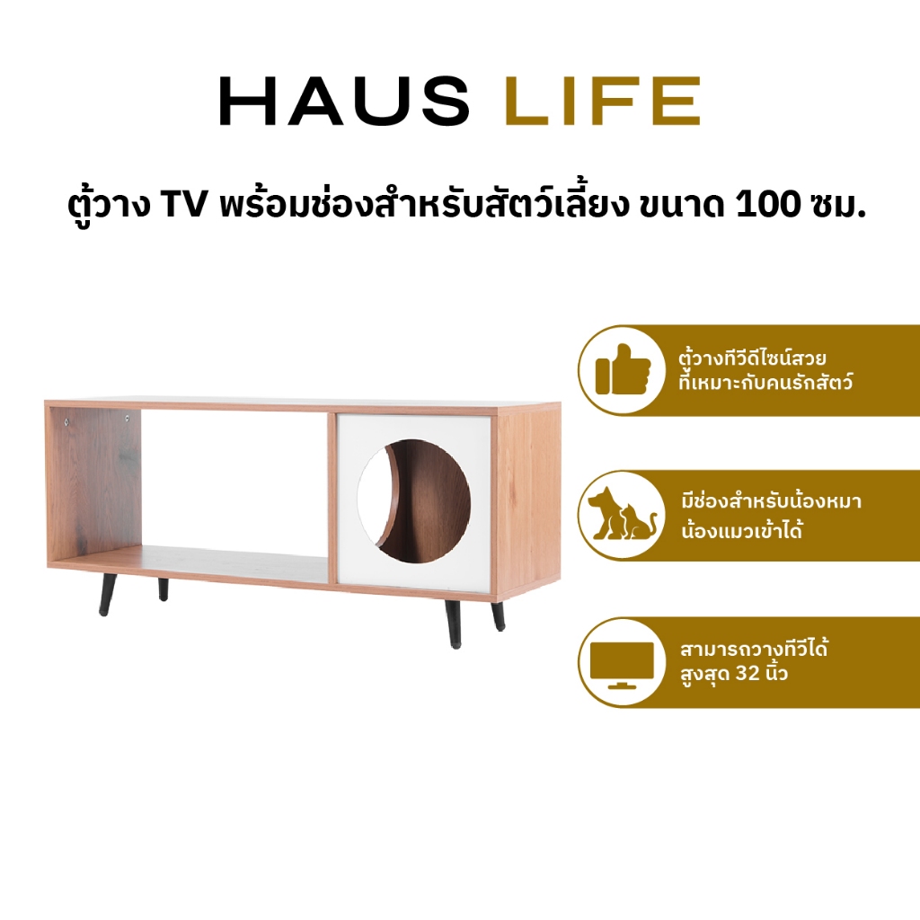 HAUS LIFE ตู้วางทีวีพร้อมช่องสำหรับสัตว์เลี้ยงขนาด 100 ซม.
