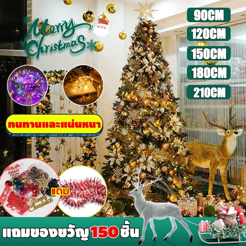 หนาแน่นที่สุด ต้นคริสต์มาส คริสต์มาส ขนาด90-210cm แถมของขวัญ 150ชิ้น ฐานเหล็กทั้งหมด Christmas Tree