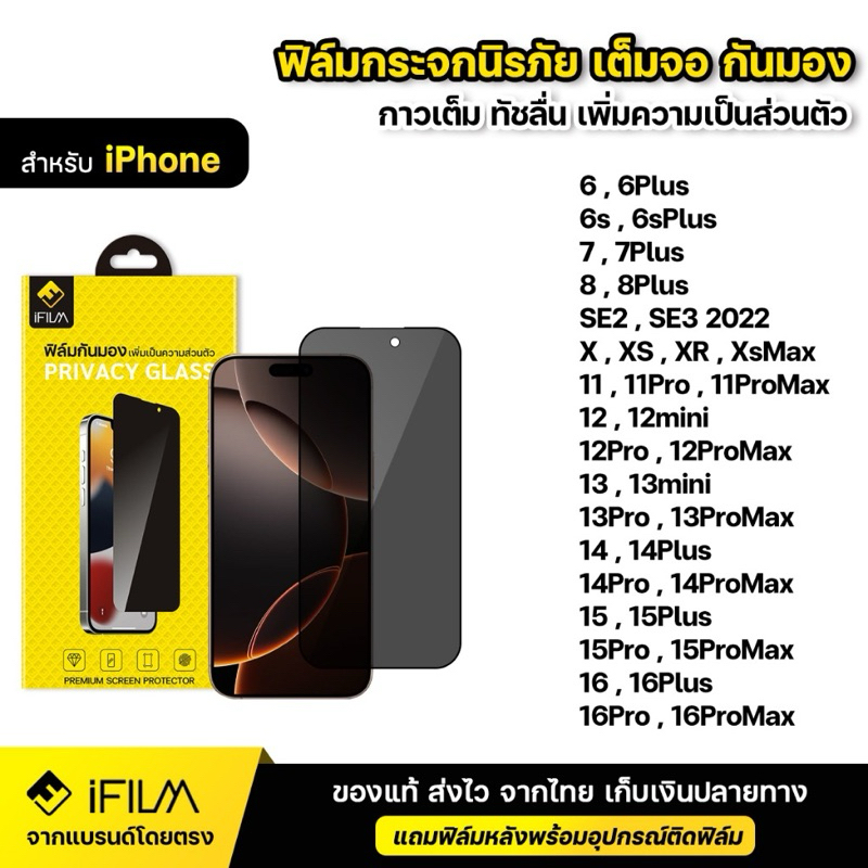 iFILM ฟิล์มกันมอง กระจก นิรภัย For iPhone 11 Pro Max เต็มจอ