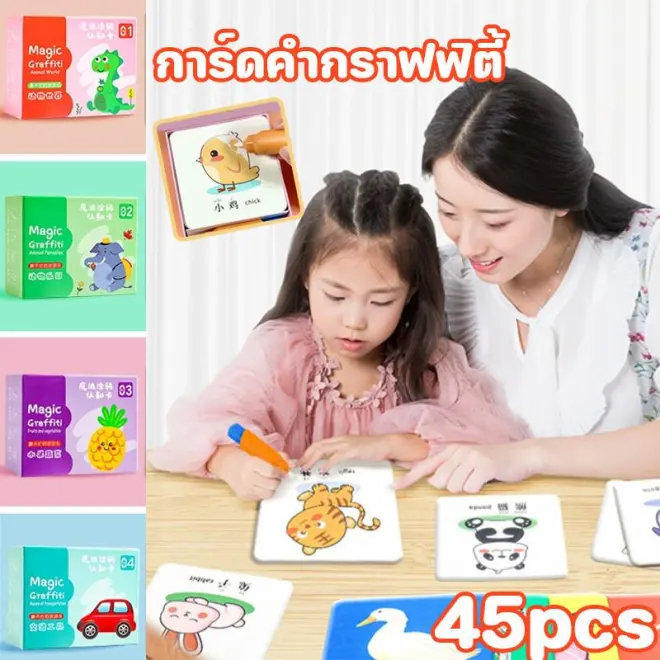 การ์ดคําศัพท์ สมุดระบายสีเด็ก ใช้ซ้ําได้ ของเล่นเสริมการเรียนรู้ ส่งเสริมการพัฒนาสมอง MagicWaterBook