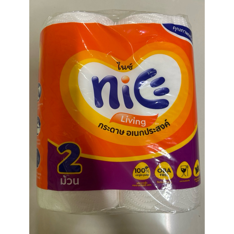 Nice Kitchen Towel กระดาษอเนกประสงค์แบบม้วน หนา 2 ชั้น จำนวน 1 ห่อ, 1 แพ็ค ผลิตจากเยื่อกระดาษบริสุทธิ์ 100%