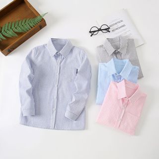 (ไซส์ 110-170) เสื้อเชิ้ตแขนยาวลายริ้ว