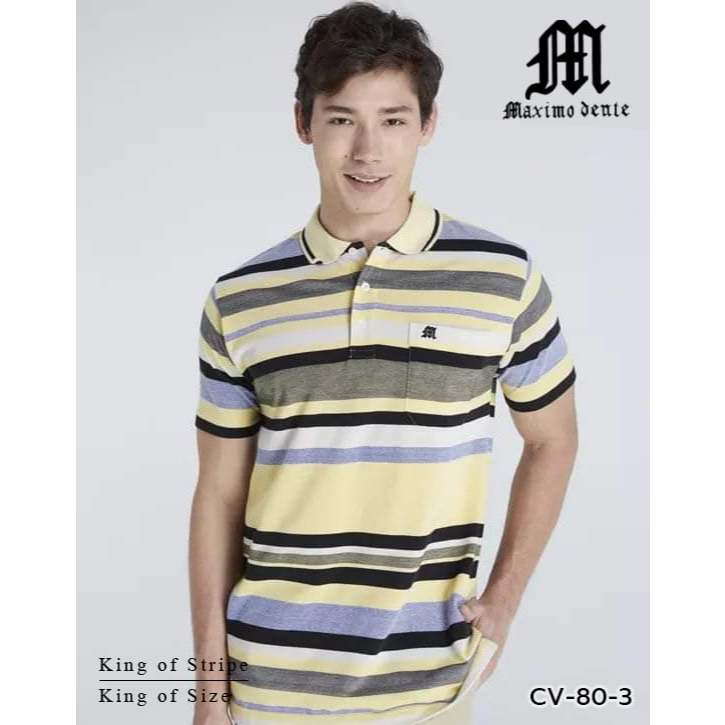 เสื้อโปโลแขนสั้นผู้ชายมีกระเป๋า Maximo Dente คอปก ลายริ้ว คลาสสิค สไตล์ยุโรป สำหรับผู้ใหญ่ รุ่น CV-80-3