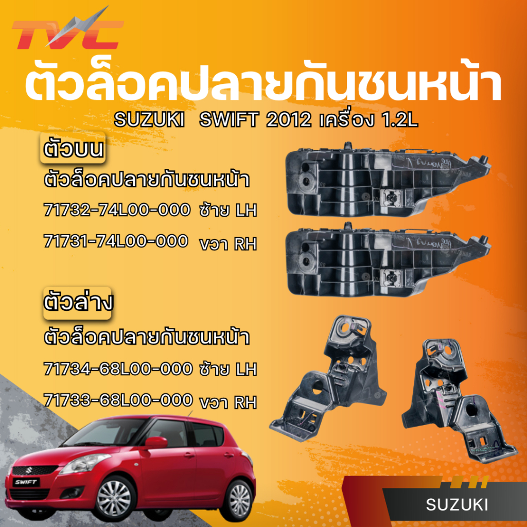 แท้ศูนย์ SUZUKI ตัวล็อคปลายกันชนหน้า SWIFT 2012 เครื่อง 1.2L ตัวบน-ล่าง