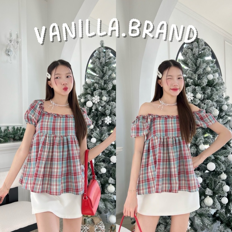 เสื้อแขนพองคอดึงยางลูกไม้ -ttm / VB0463