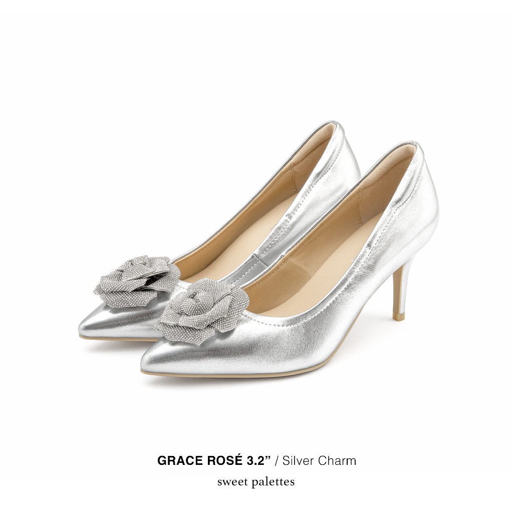Sweet Palettes รองเท้าหนังแกะ Grace Rosé 3.2 inch Silver Charm