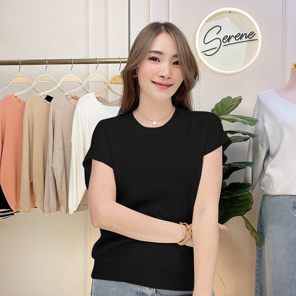 Serene's Choice เสื้อคอกลม แขนล้ำ หน้าผ้า 34 นิ้ว ผ้าไหมพรม Cap Sleeve 34" Knit Shirt น่ารัก Clothing