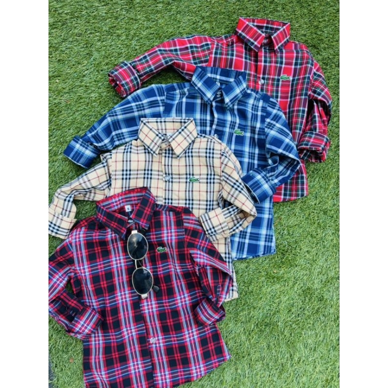 เสื้อเชิ้ตเด็ก ลายสก็อต คอปก แขนยาว ผ้าคอตตอนoxford