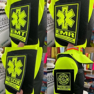 อาร์มโลโก้แบบใหม่ กู้ชีพ กู้ภัย ดับ​เพลิง​ (เหลี่ยม)​ พื้นดำ ( สีนีออน)​