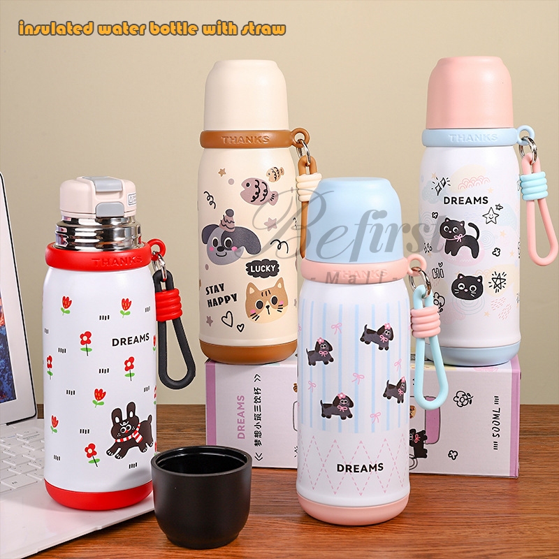 ถ้วยเก็บความร้อน 600มล ลูกแมวให้อบอุ่นในถ้วยฟาง 6-12ชม. พร้อมเชือกยก 316 ถ้วยกาแฟสแตนเลส B0170
