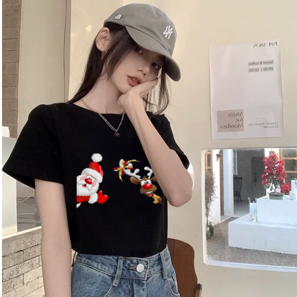 🎆MKL 🎆เสื้อคอกลม แขนสั้น เสื้อยืดแฟชั่น พิมพ์ลาย เมอรี่คริสต์มาส ซานต้า merry christmas # 9686