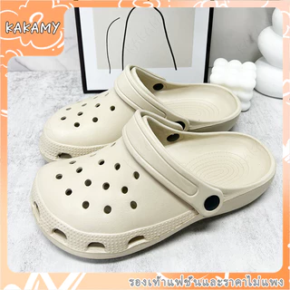 KAKAMY รองเท้าแตะชายหาด รองเท้าหัวโตแบบมีรู สไตล์เกาหลี DIY แฟชั่น พื้นหนา
