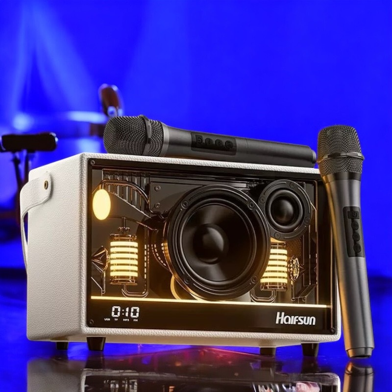 พร้อมส่ง ลำโพงบลูทูธ ไร้สาย SK-2066 แถมไมค์ลอย2อัน มีสายสะพาย 30W เสียงเบสดี ตู้โปร่งใส