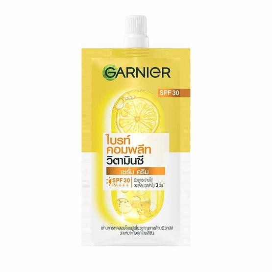 (1 ซอง) ฝาหมุน  Garnier bright Complete White Speed Serum Cream 7ml การ์นิเย่ ไบรท์ คอมพลีท เซรั่มครีม เอสพีเอฟ30 PA+++