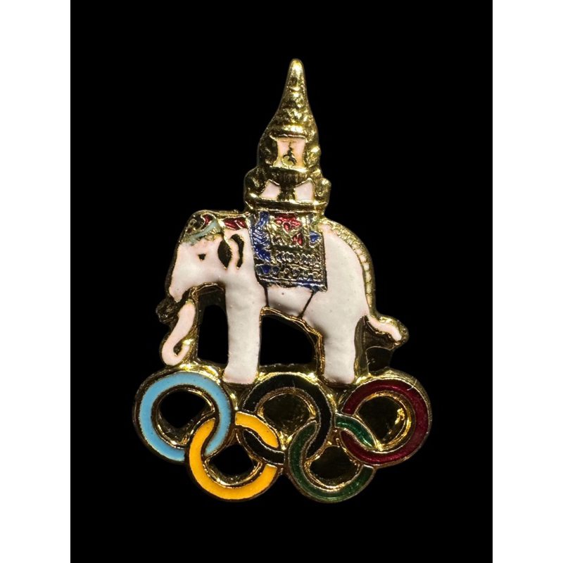 เข็มกีฬาโอลิมปิก(  olympic pin ) ลงยาสีขาว ชุบทอง เข็มช้างโอลิมปิก white elephant