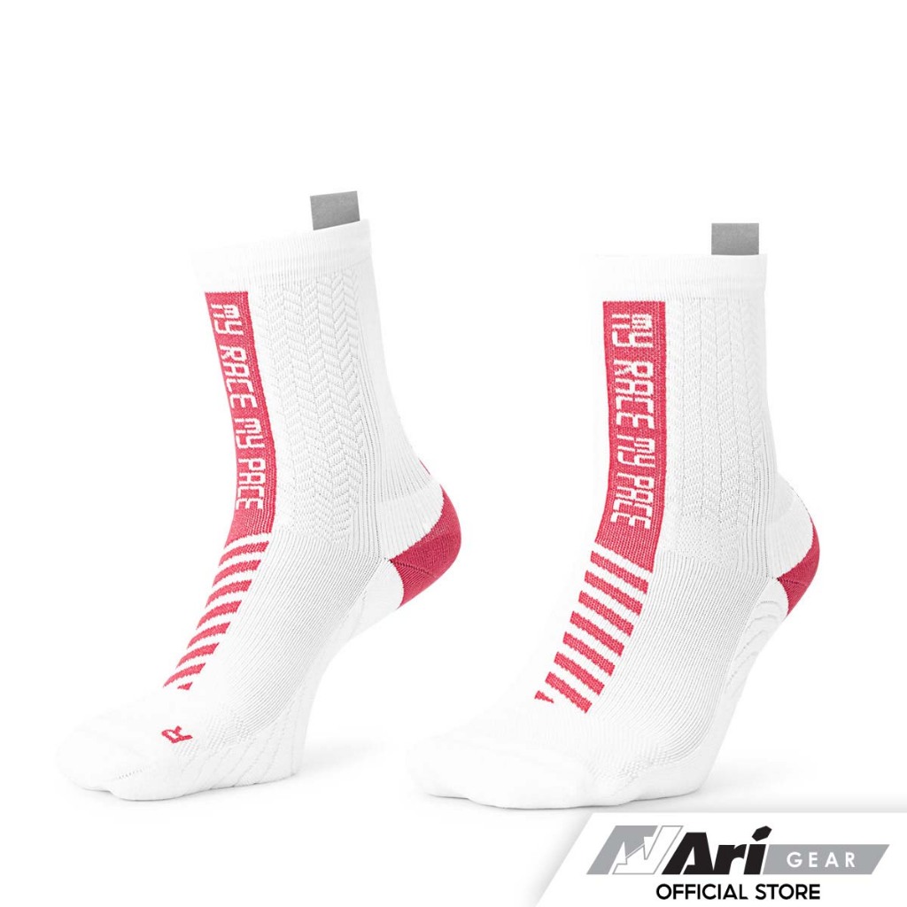 WAKINGBEE X ARI TERRY QTR POWER SOCKS - WHITE/PINK ถุงเท้าวิ่ง เทอร์รี่ เวคกิ้งบี X อาริ สีขาว