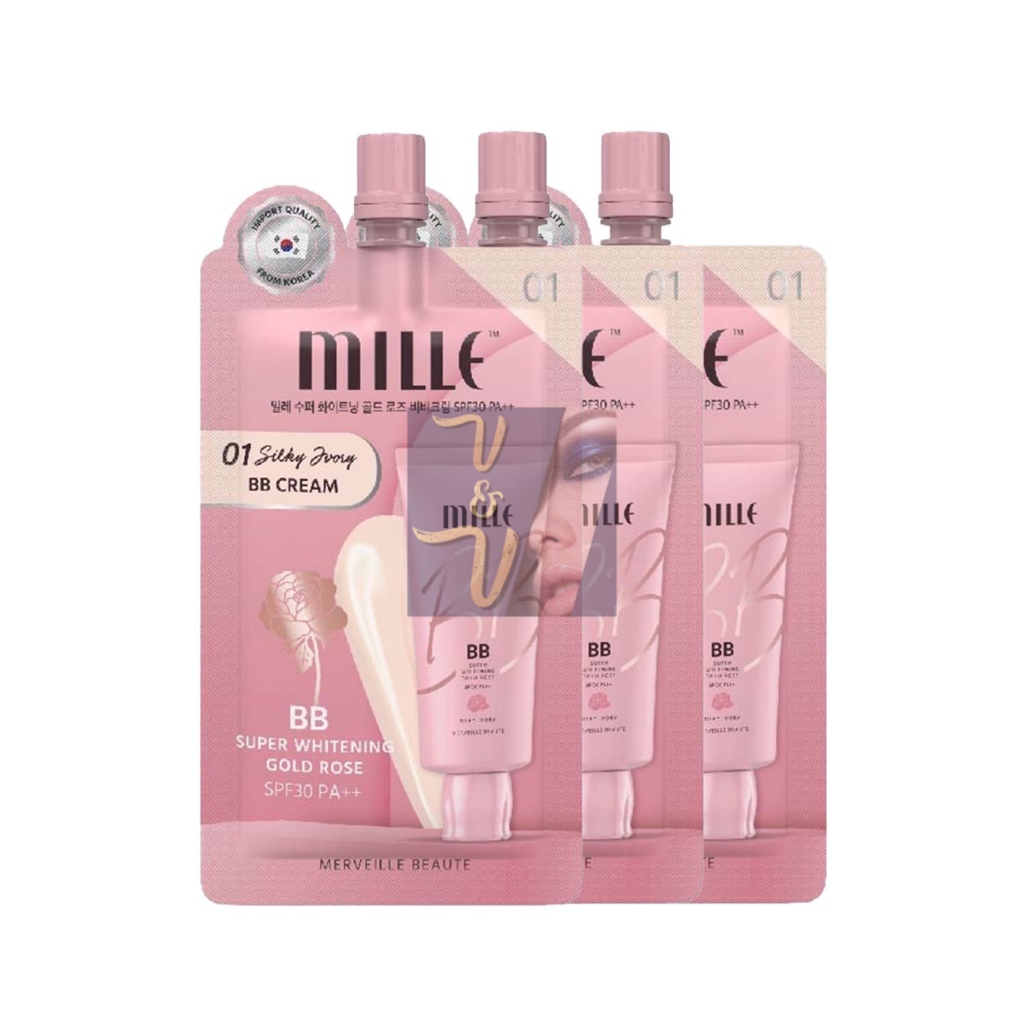 (6ml.) Mille Super Whitening Gold Rose BB Cream มิลเล่ โกล์ดโรส บีบีครีม