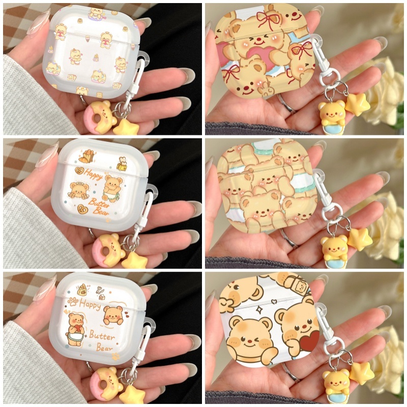 Airpods 4 เคส สำหรับ Airpods 3 เคสหูฟัง AirPods 1/2/3/Pro/Pro2 รูปแบบ Butter Bear พร้อมจี้ case การป้องกันที่ครอบค กันต
