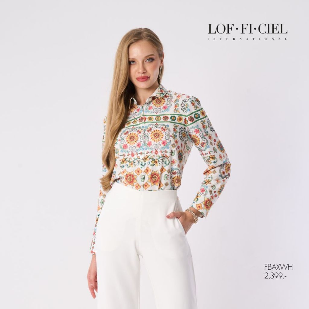 LOF-FI-CIEL เสื้อเชิ๊ตผู้หญิง แกรนด์ พาเลส การ์เด้น แขนยาว สีเขียวอ่อน FBAXWH