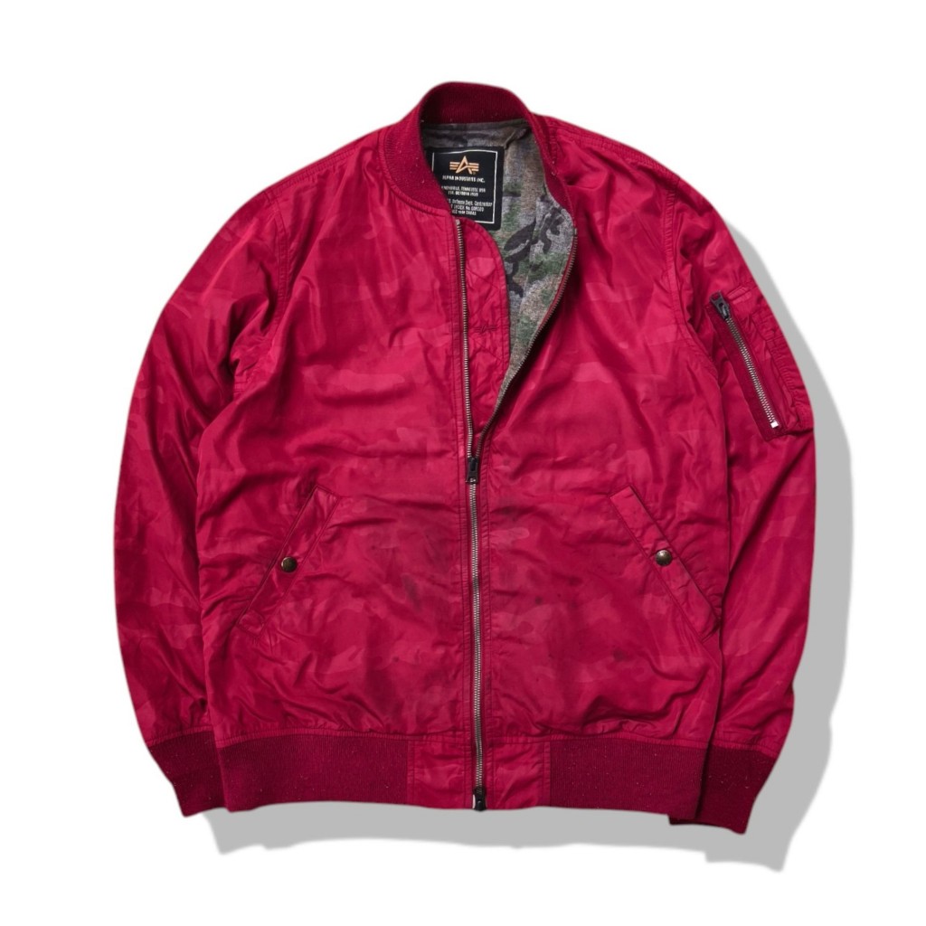 Alpha Industries Red Camo Bomber Jacket รอบอก 43”