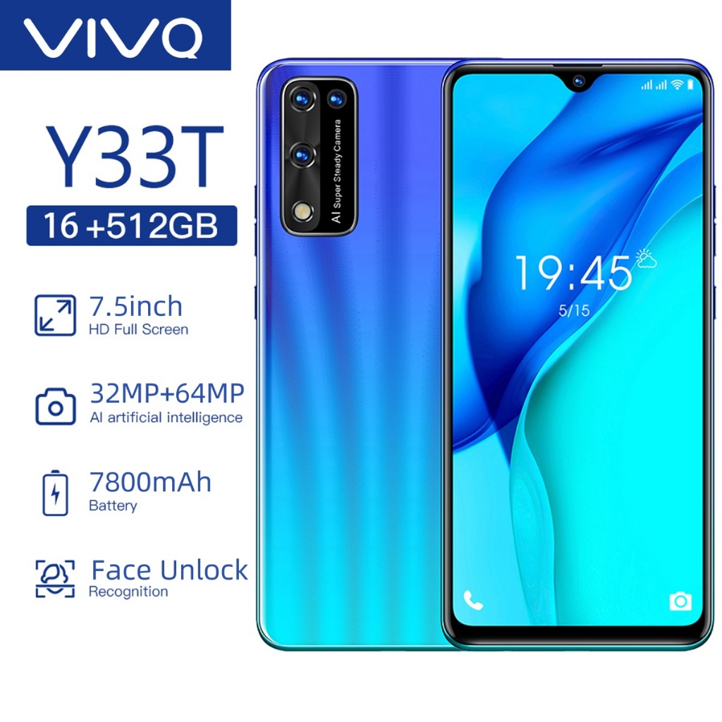 โทรศัพท์มือถือ Y33T แรม16GB รอม512GB รองรับ 2 ซิมการ์ด ชาร์จเร็ว รองรับการจดจําใบหน้า รองรับแอพธนาคาร โทรศัพท์ถูกๆ