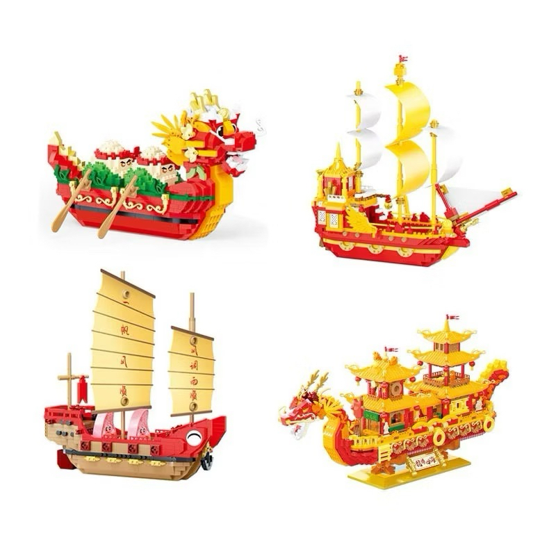 ตัวต่อบล็อกแล่นเรือใบมังกรเรือการศึกษาประกอบของเล่นผู้ใหญ่เด็กของขวัญเครื่องประดับมี4แบ YKO