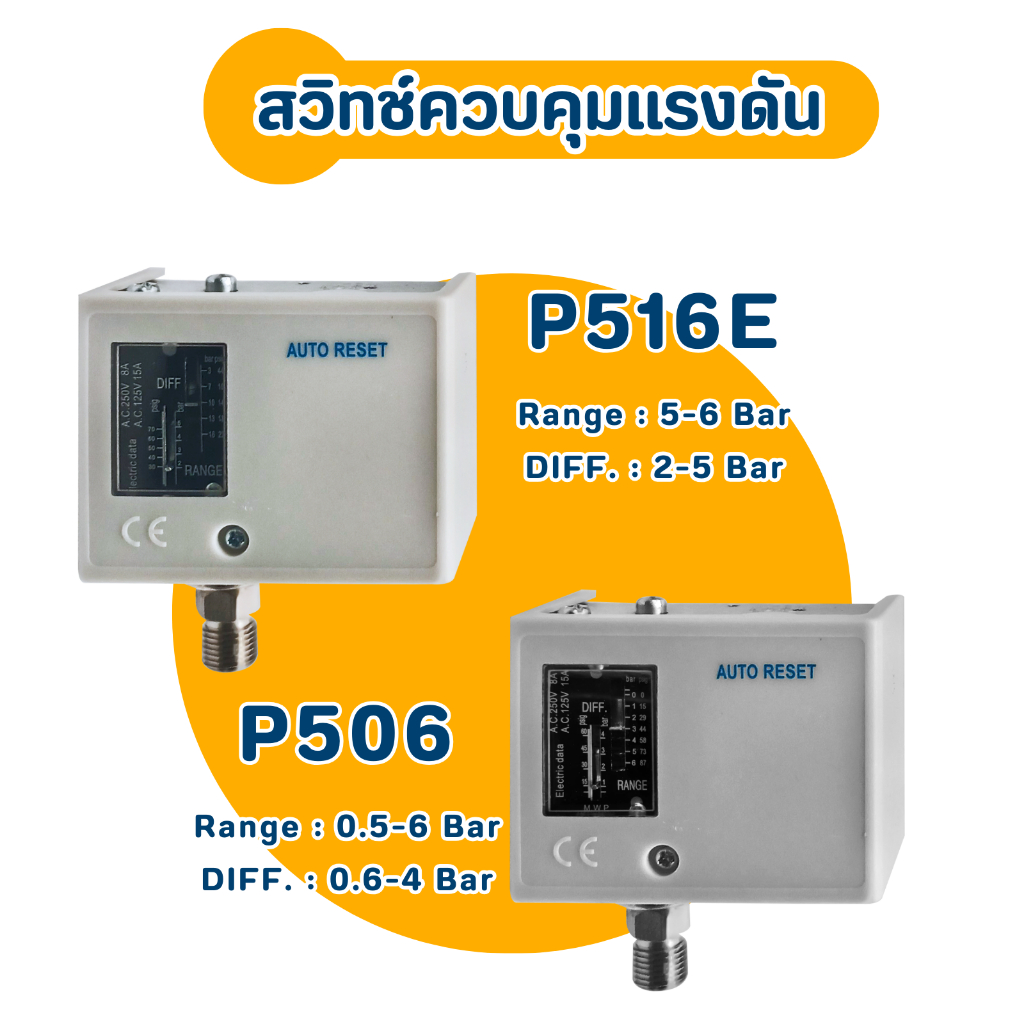 เพรชเชอร์สวิทซ์ สวิทซ์ควบคุมแรงดันน้ำ220v ออโต้ปั้มน้ำ รุ่น P516 เกลียว1/4"Pressure Switchปรับค่าได้
