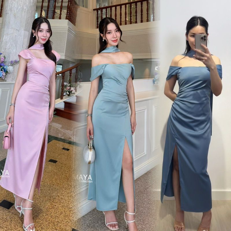 G114 เดรสไปงาน ชุดเดรสใส่ออกงาน เดรสเปิดไหล่ออกงาน ผู้หญิง เสื้อผ้า