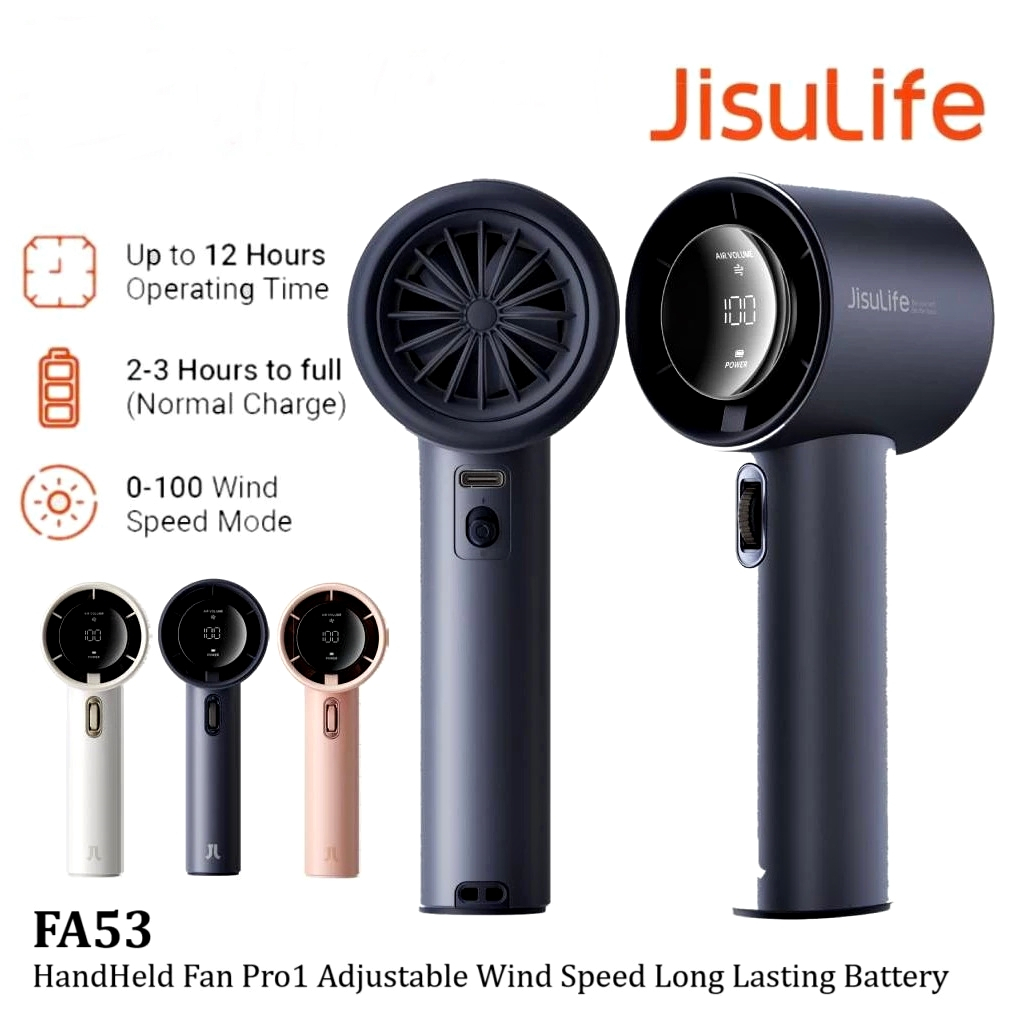 Jisulife FA53 Pro Handheld Fan พัดลมพกพา ดีไซน์สวย, ปรับความแรงได้ 100 ระดับ, มีจอ LED แสดงระดับความแรงและแบตเตอรี่