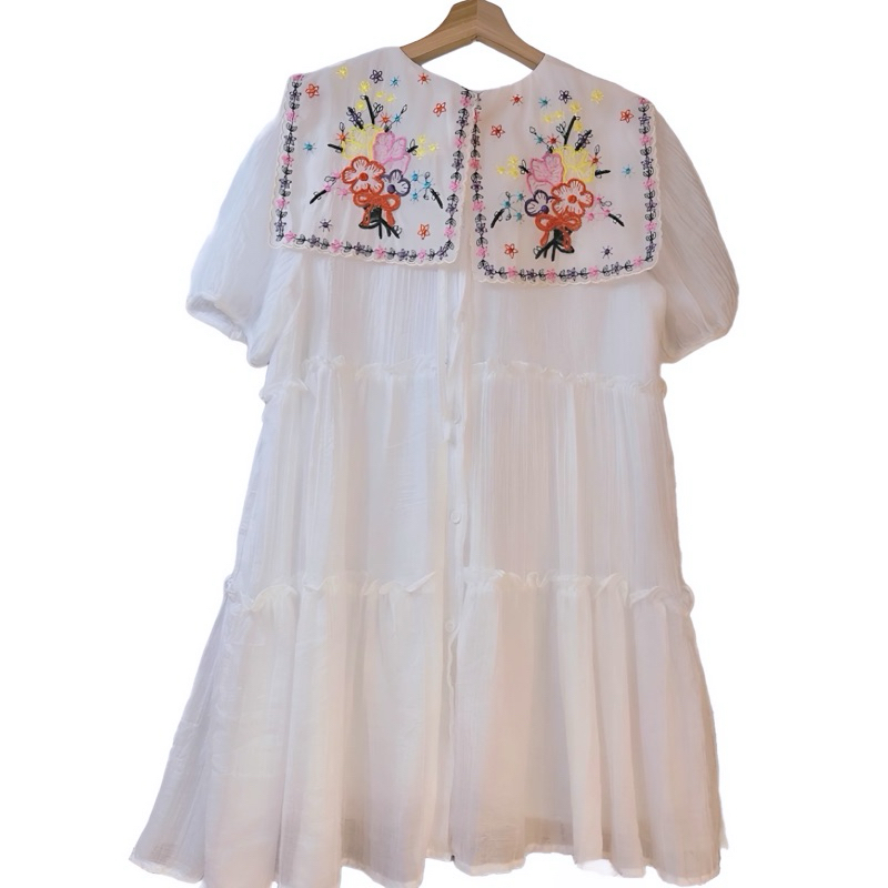 sirin studioเดรสผ้าอัดยับคอปกงานปักA88